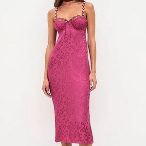 NWT For Love & Lemons S Colette Midi Slip Dress Satin Floral Rosette Embroidery